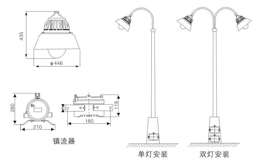 BLC8610防爆道路灯尺寸图